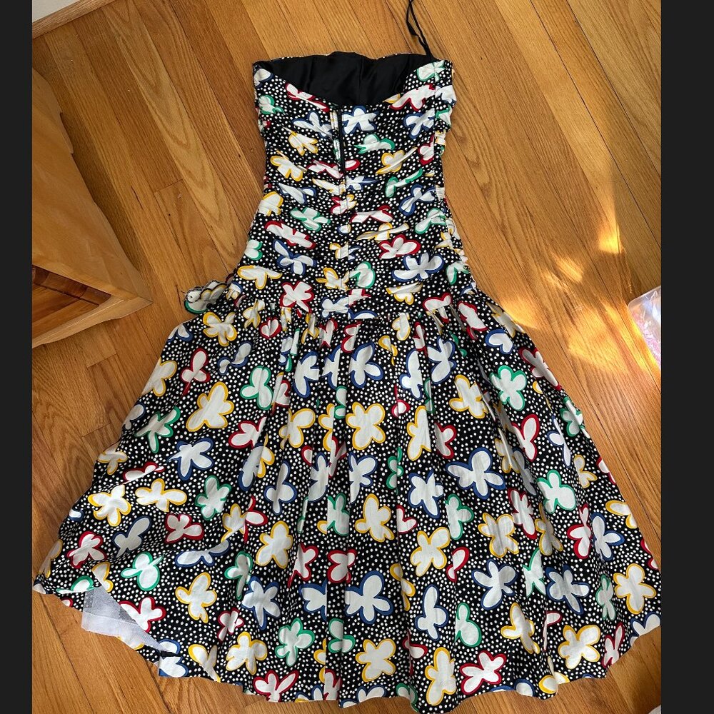 Victor Costa 80s Strapless Mermaid Abstract Floral Dress Size 8 - Picture 2 of 8